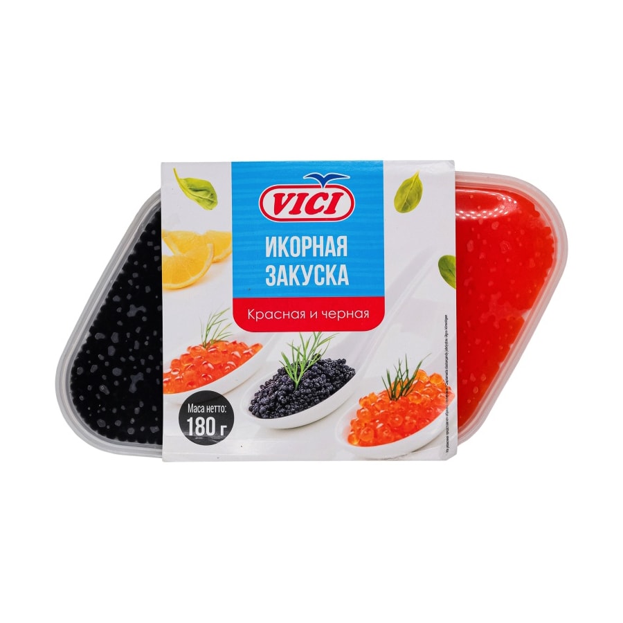 Икорная Закуска Vici икра красная/черная альгиновая 180 г.